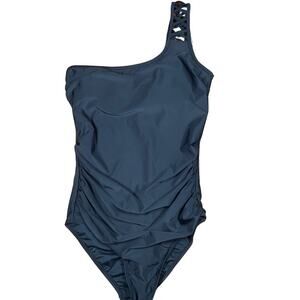 Smismivo One Shoulder Swimsuit Womens Size L Ruched One Piece Criss Cross Black